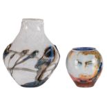 Two vases in overlay and marbled glass, both signe J.C. Novaro, H 18 - 30,5 cm