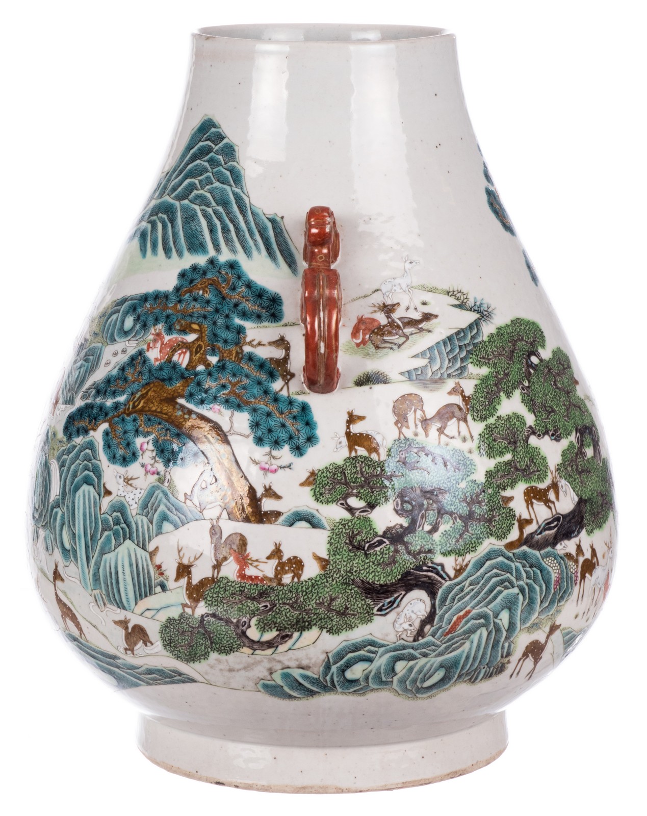 An exceptional Chinese 'hundred deer' Hu vase, marked Qianlong, H 44 cm (chips and firing faults - Image 2 of 10