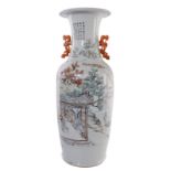 A Chinese polychrome vase, decorated with scenes from the daily life, signed, H 60,5 cm (one ear
