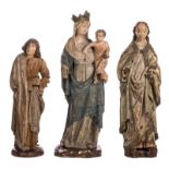 Three late 19thC polychrome painted gypse saints, H 89 - 111 cm