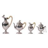 A four-piece silver tea and coffee set with ivory handles, Wolf-Zondervan, 835/000, 1942-1954; added