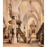 Génisson J.V., a baroque interior of a church (probably Bruges), watercolour, 19thC, 11,5 x 13 cm