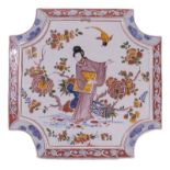 Tin glazed and polychrome painted plaque in the Delft manner, chinoiserie decorated, H 31 - B 31 cm