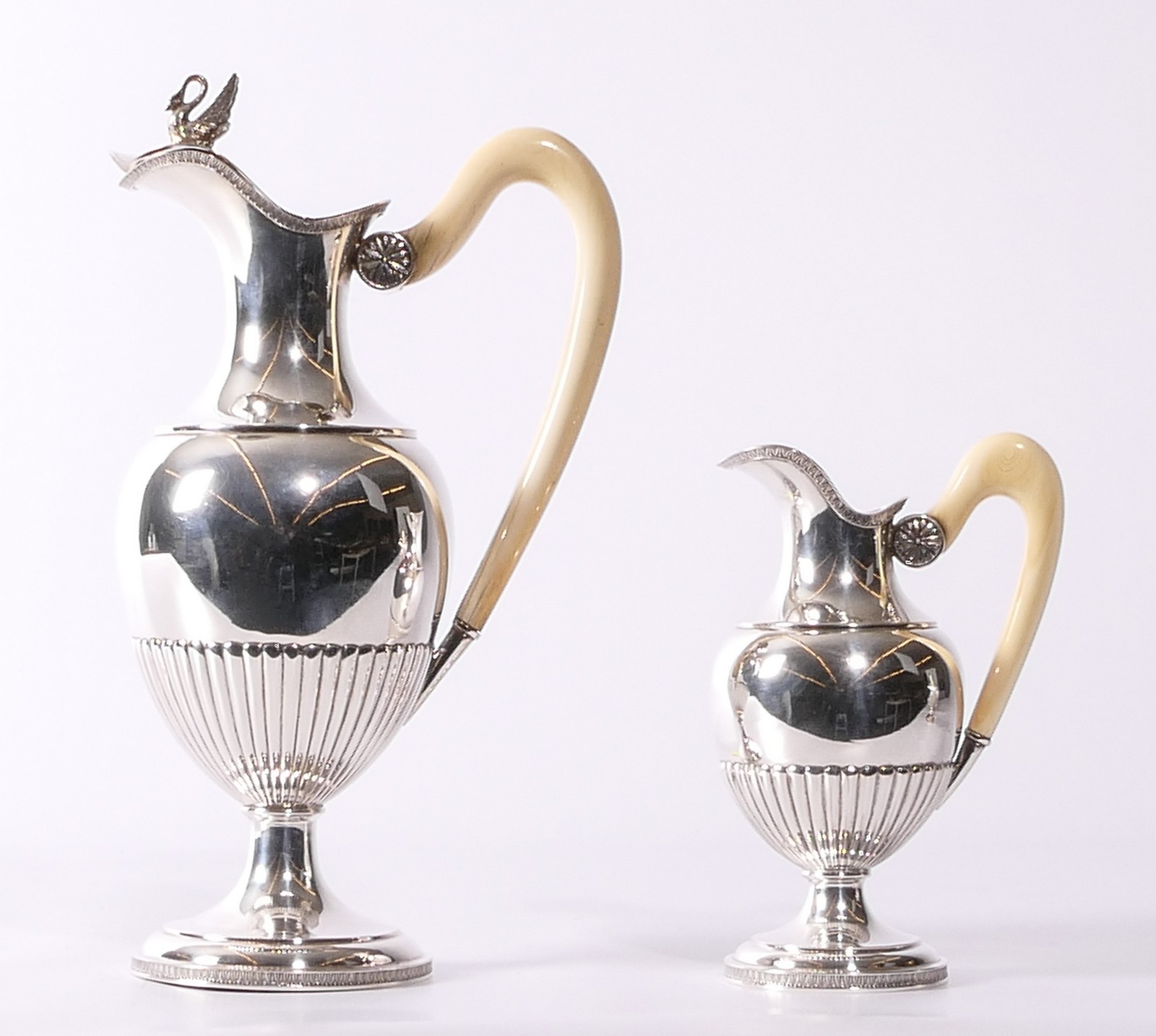 A four-piece silver tea and coffee set with ivory handles, Wolf-Zondervan, 835/000, 1942-1954; added - Image 6 of 19