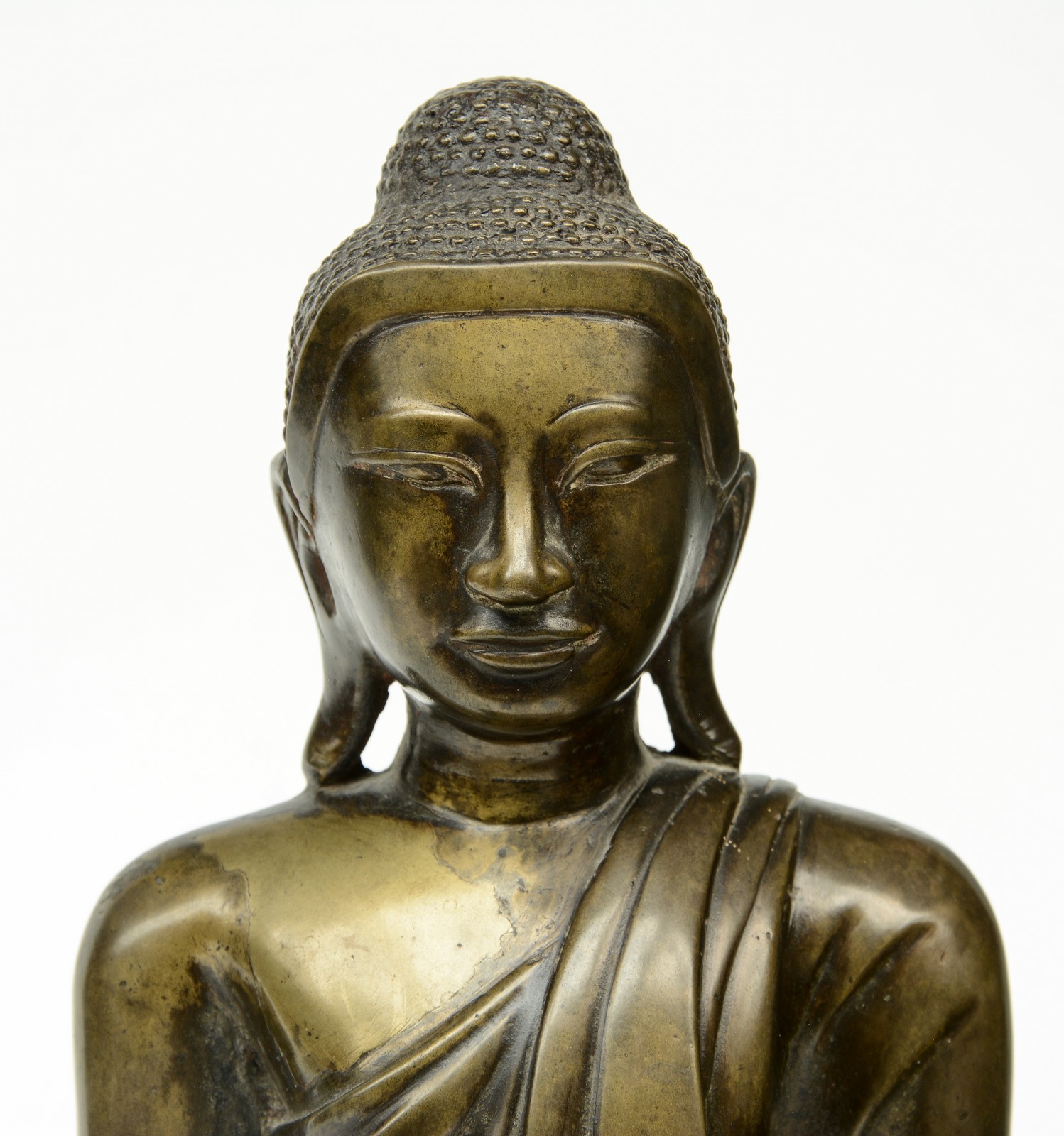 An Oriental bronze Buddha, H 37 cm - Image 2 of 6