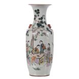 A Chinese famille rose vase decorated with court ladies and children in a garden, H 59 cm