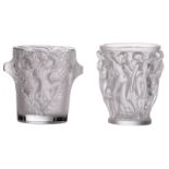 Two vases out of clear and frosted crystal decorated with bathing woman, one marked 'Lalique -