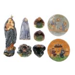 Eight decorative items in Flemish earthenware (Torhout, Kortrijk,...) in the the Arts and Crafts