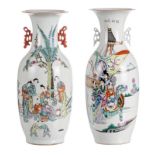 Two Chinese famille rose vases, one decorated with a cortege; the other with court ladies and