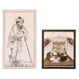 Two ivory Mughal miniatures in grisaille, 9 x 15,7 and 9 x 10,4 cm