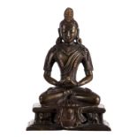 A fine Chinese bronze and gilt bronze seated Buddha, 18thC, H 15,5 cm