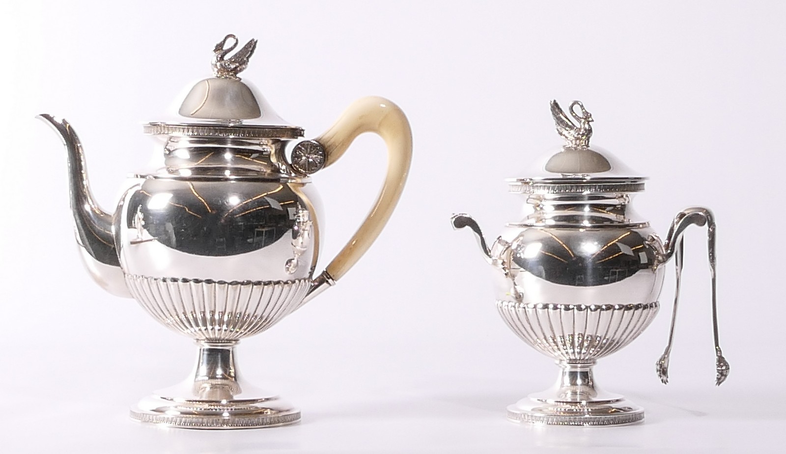 A four-piece silver tea and coffee set with ivory handles, Wolf-Zondervan, 835/000, 1942-1954; added - Image 5 of 19