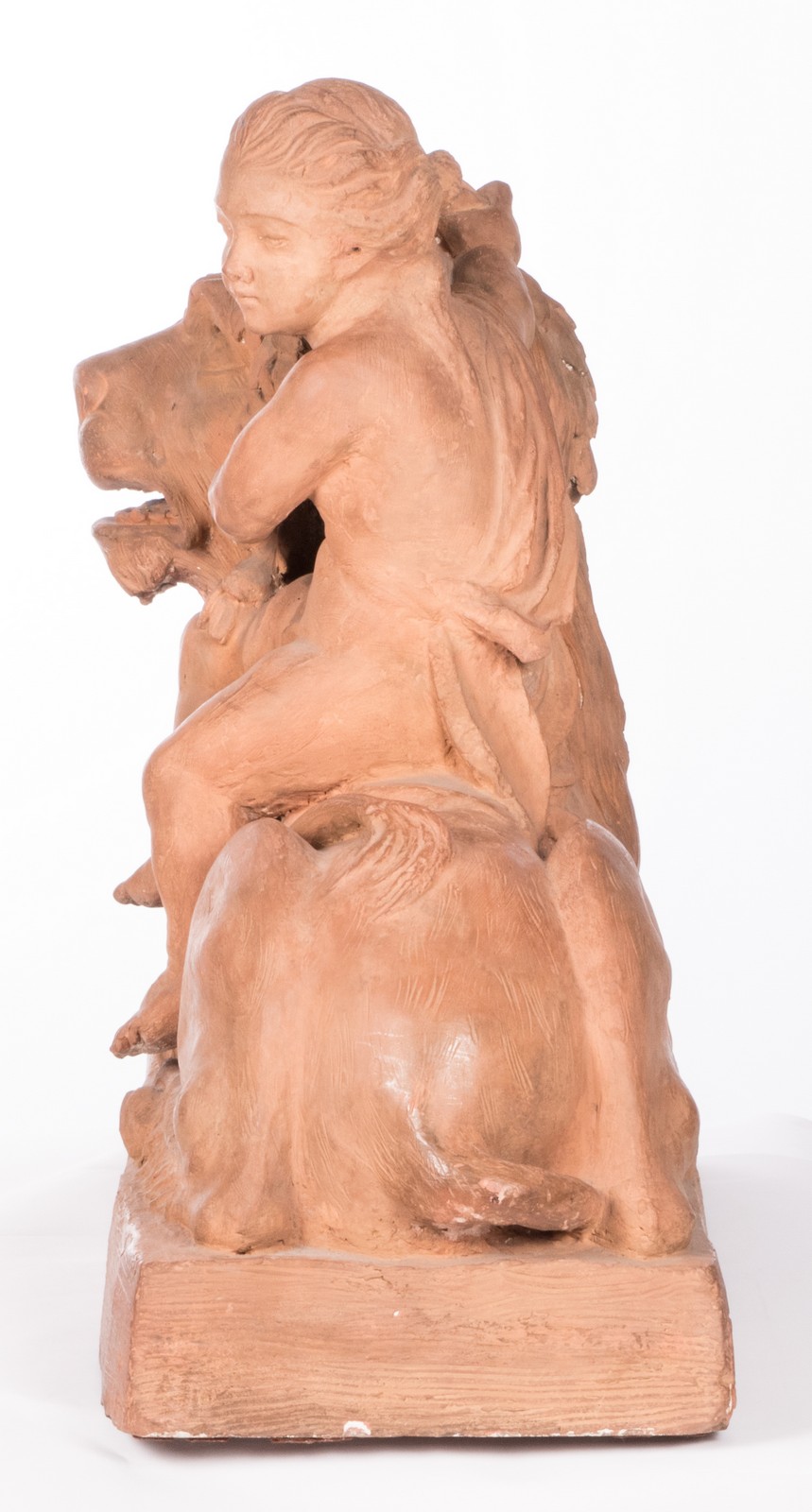 A large pair of terracotta sculptures depicting an allegoric scene, 19thC, H 78 - B 97 - D 35 cm - Image 5 of 62