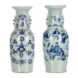 Two Chinese celadon ground blue and white decorated vases, one vase with an animated scene and one