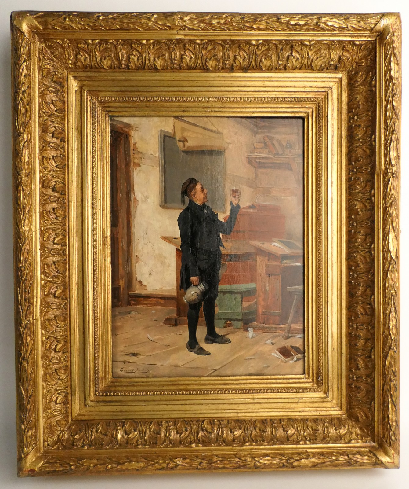 Portielje G., the well-deserved glass, oil on canvas, dated 10 June 1889 and signed on the back, - Image 2 of 8