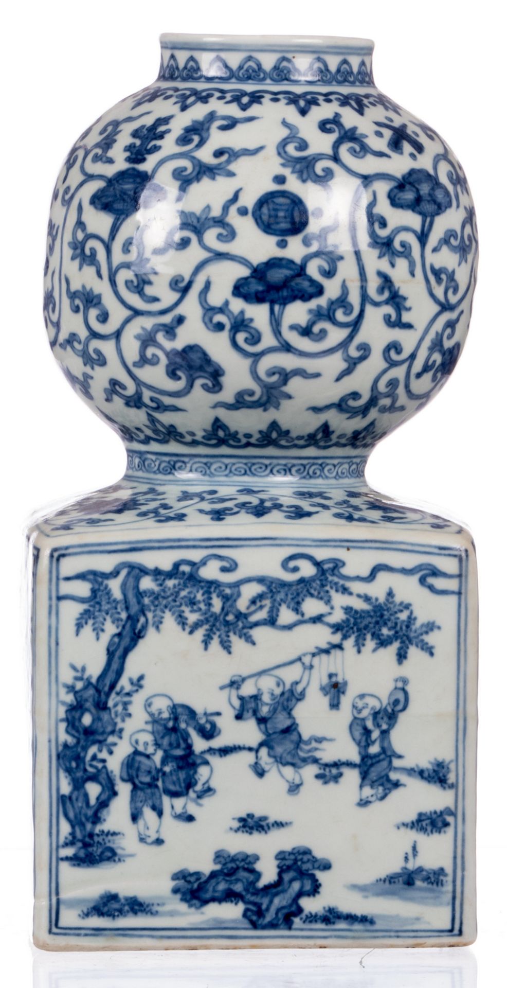 A rare Chinese blue and white vase, decorated with animated scenes and flowers, with a Wanli mark, H - Image 2 of 10