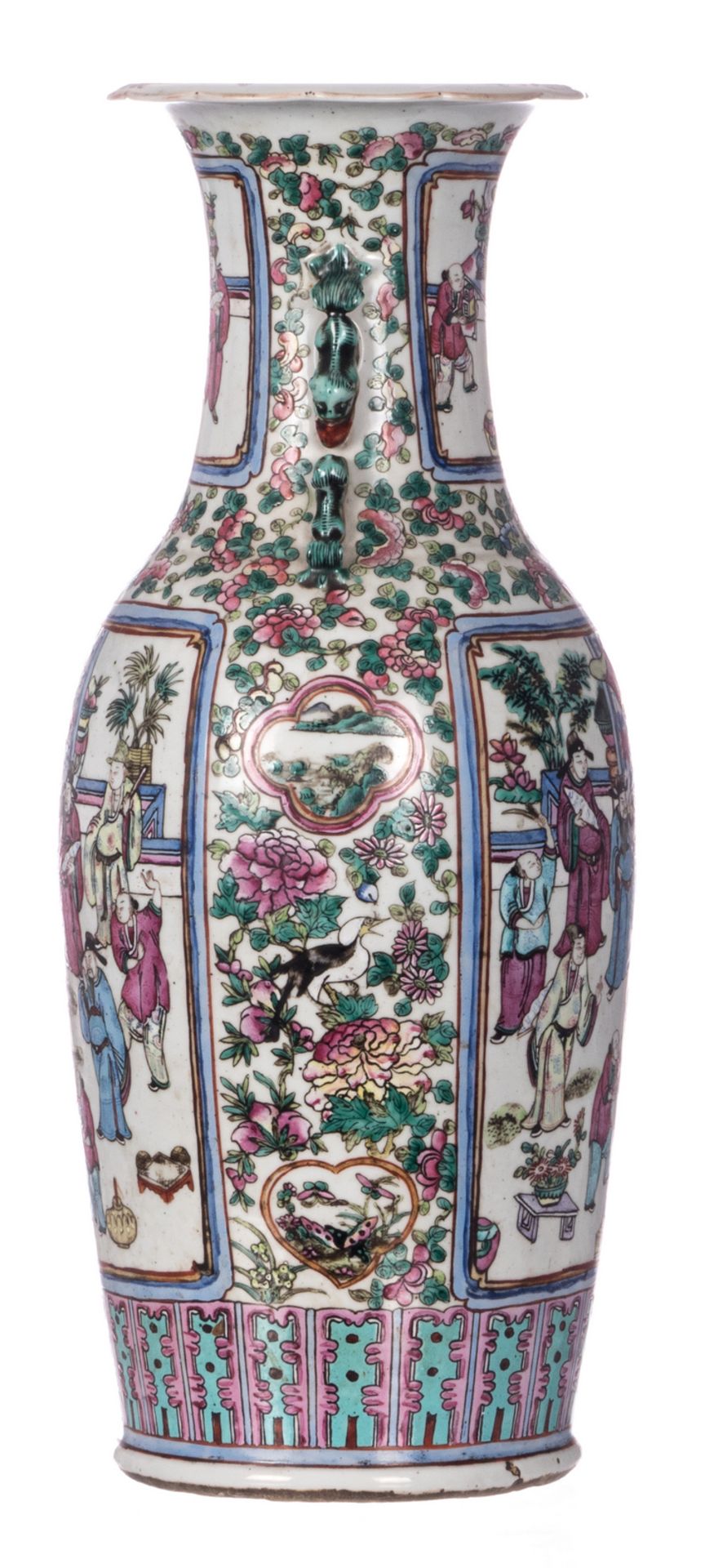 A Chinese famille rose vase and dish, decorated with court and animated scenes, 19thC, H 61 - - Bild 4 aus 11