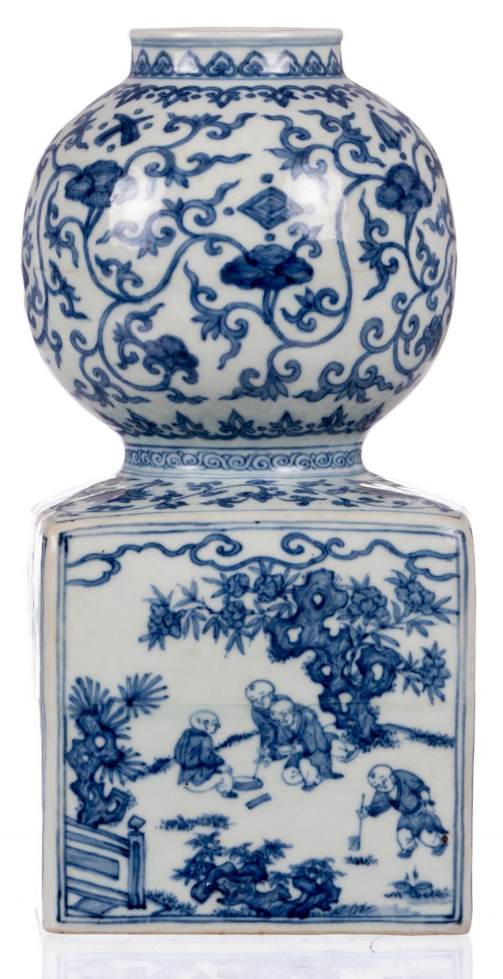 A rare Chinese blue and white vase, decorated with animated scenes and flowers, with a Wanli mark, H - Image 3 of 10