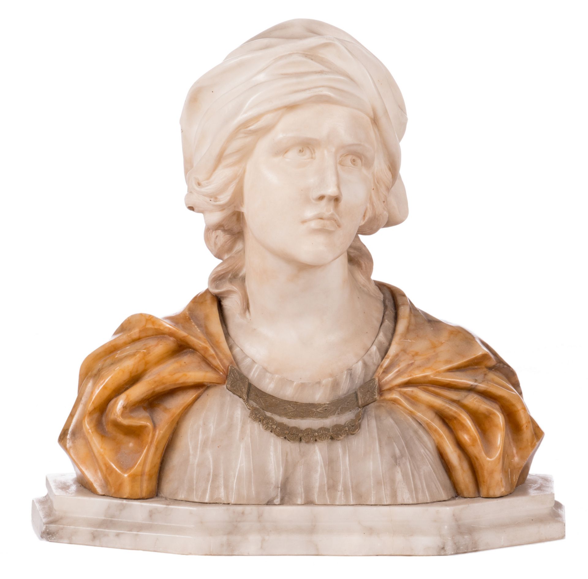 Mazzanti B., a bust of a girl, marble and alabaster, H 52 cm