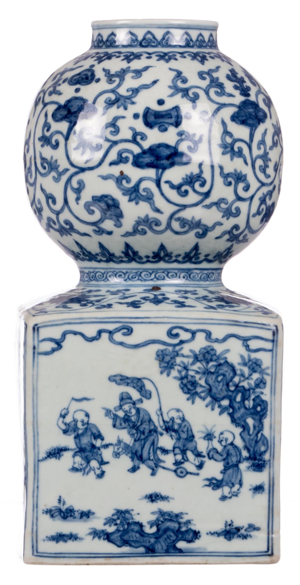 A rare Chinese blue and white vase, decorated with animated scenes and flowers, with a Wanli mark, H