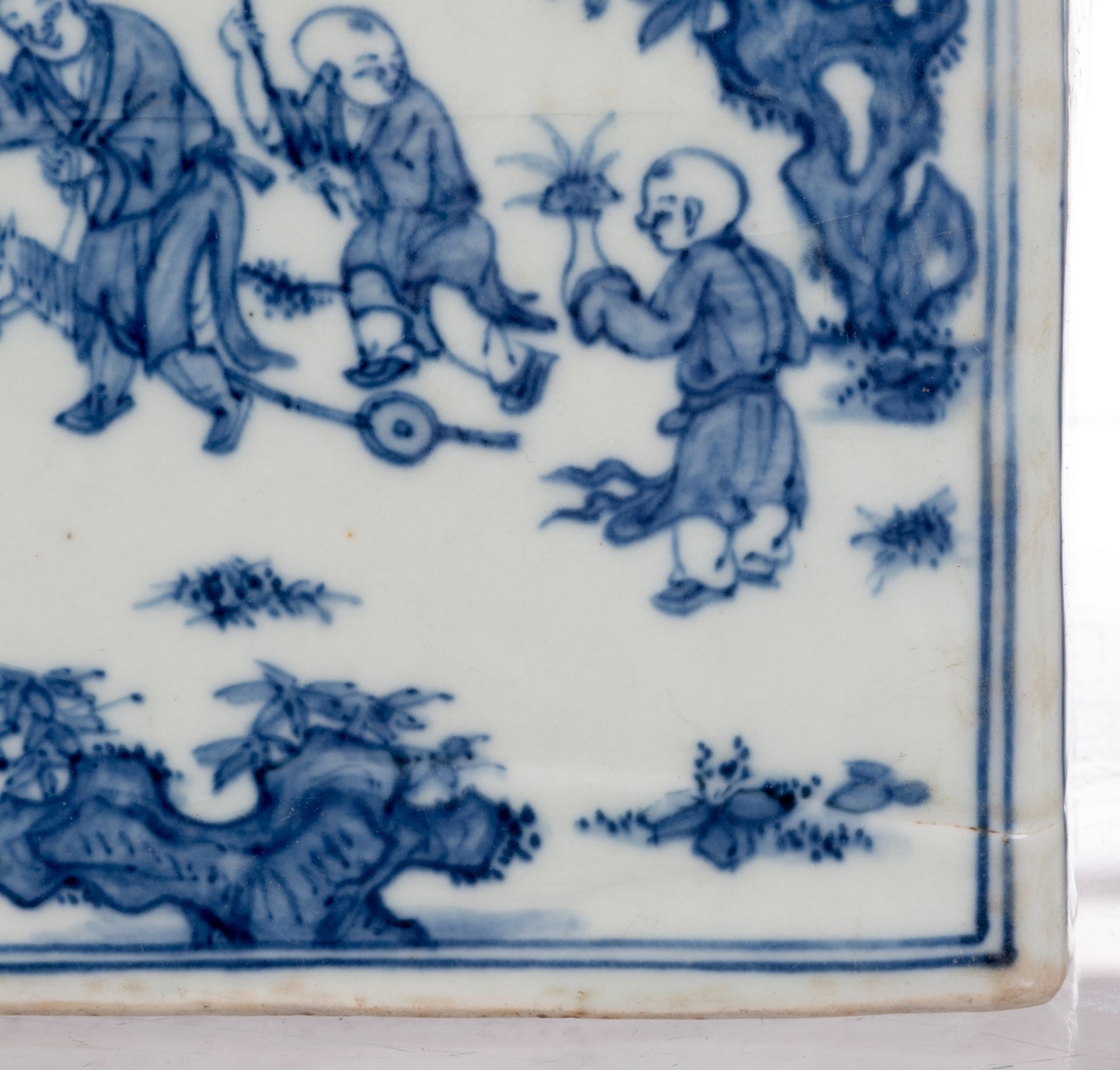 A rare Chinese blue and white vase, decorated with animated scenes and flowers, with a Wanli mark, H - Image 8 of 10