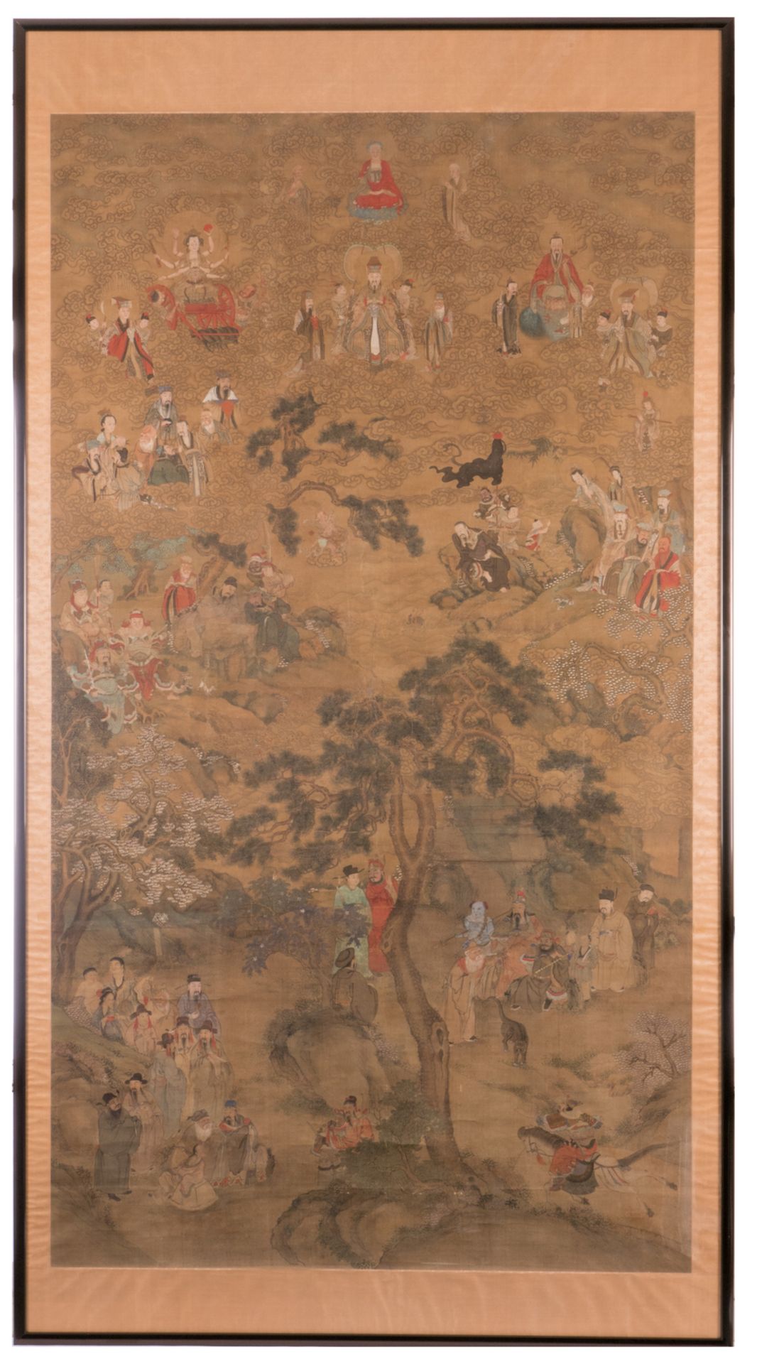 A Chinese scroll, textile on paper, silk mount, depicting Buddhist and Taoist Gods and Goddesses, - Bild 2 aus 8