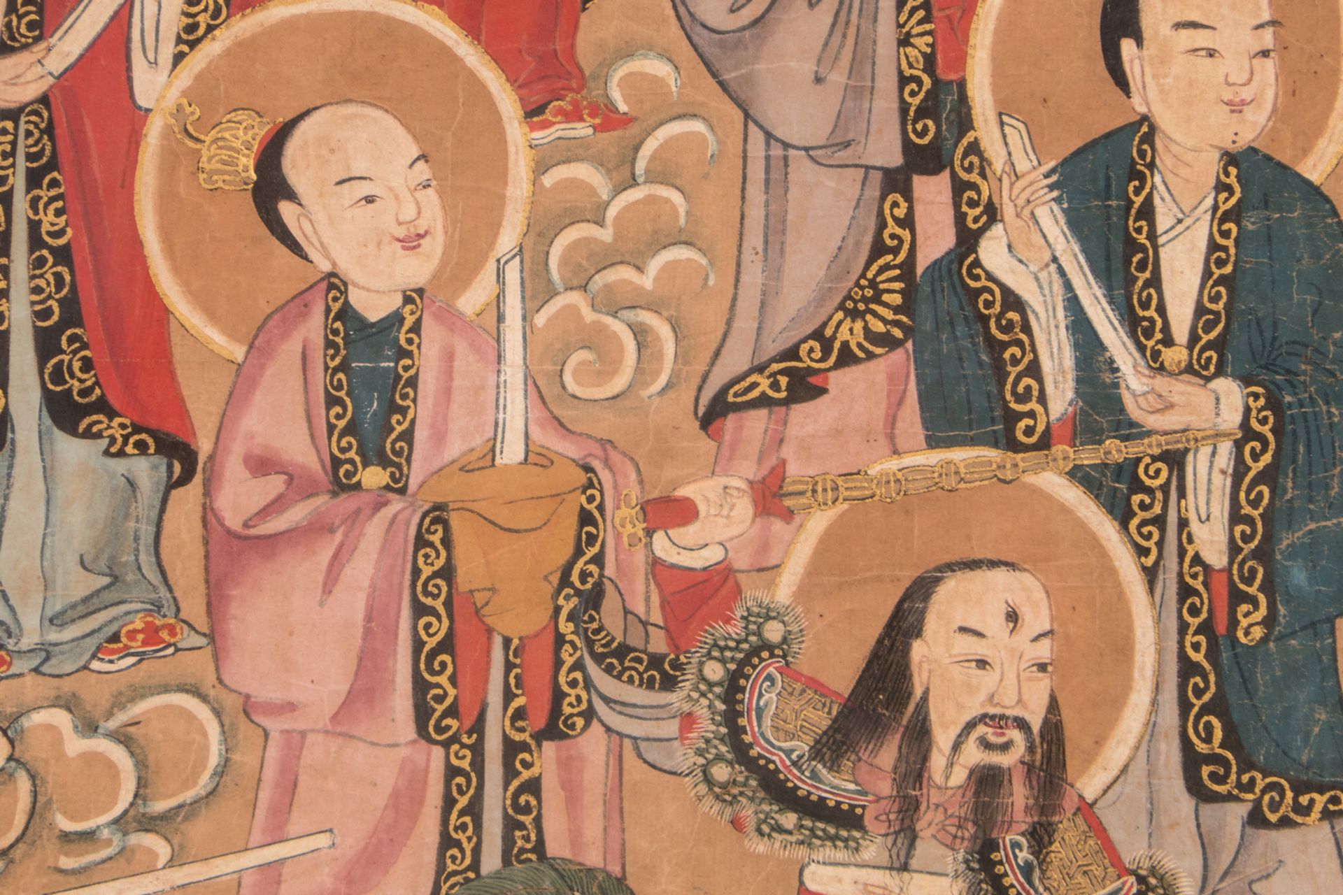 A Chinese watercolour depicting the ten Buddhist Kings of Hell, 83 x 122 cm - Bild 7 aus 10