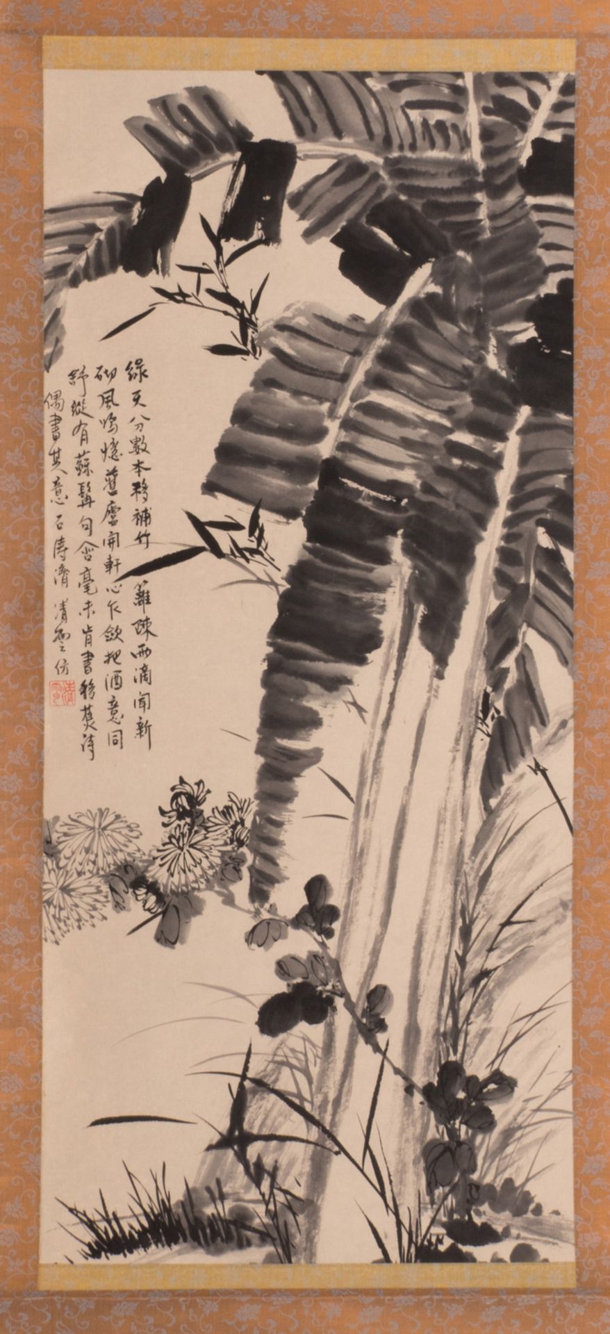 A Chinese scroll depicting various flowers and vegetation, Indian ink, 44,8 x 100,4 - 55,8 x 123