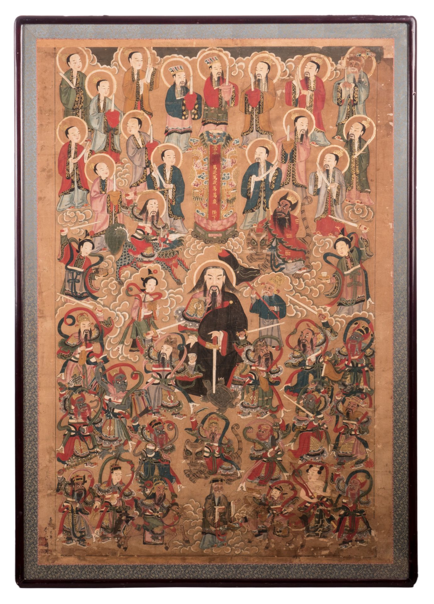 A Chinese watercolour depicting the ten Buddhist Kings of Hell, 83 x 122 cm