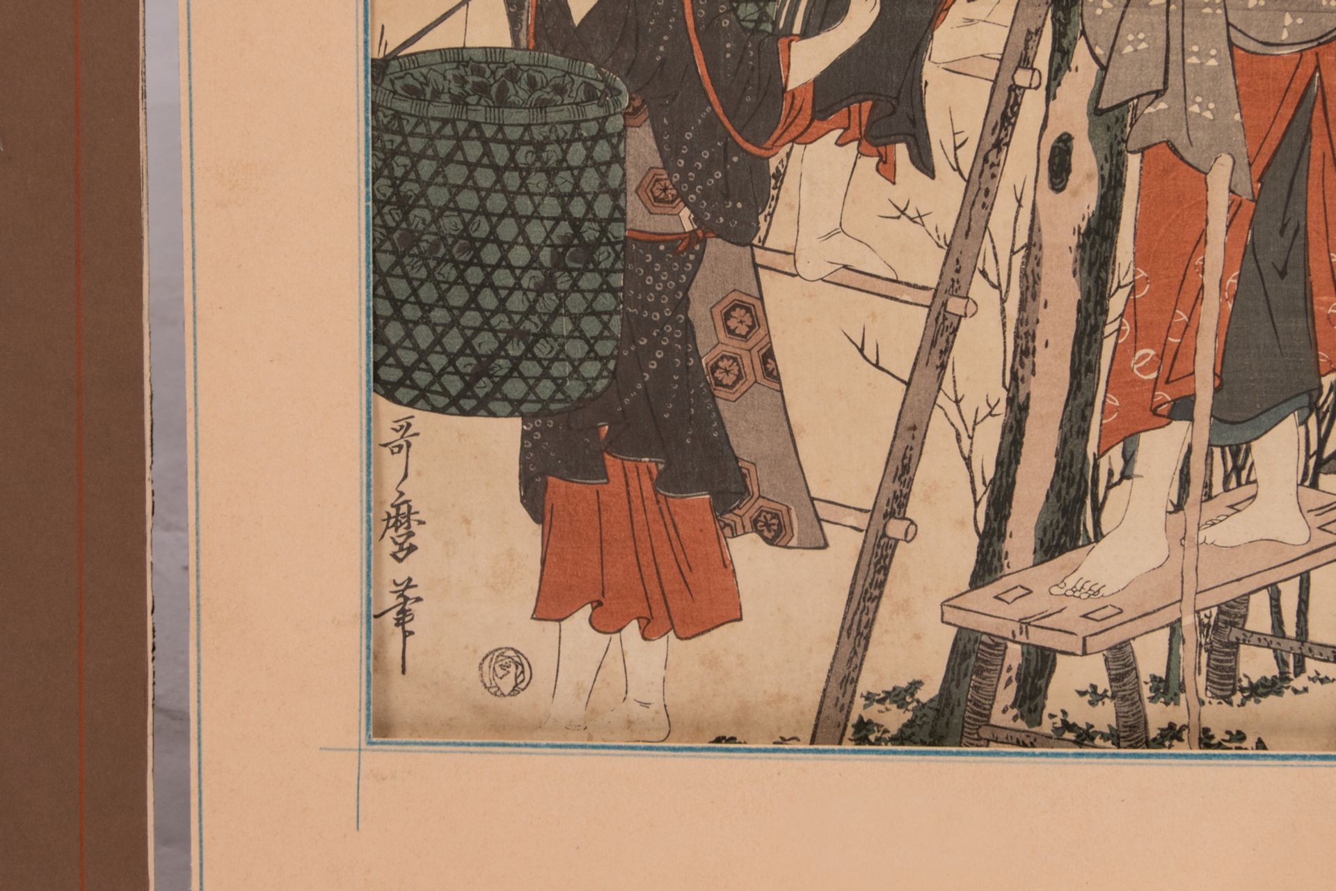 A lot of five Japanese ukiyo-é depicting scenes out of daily life of the courtesans and scenes of - Bild 3 aus 11