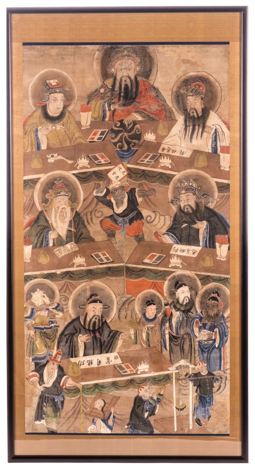 A Chinese scroll, framed, silk mount, depicting the Ten Kings of Hell, ink and colour on paper, - Bild 2 aus 7