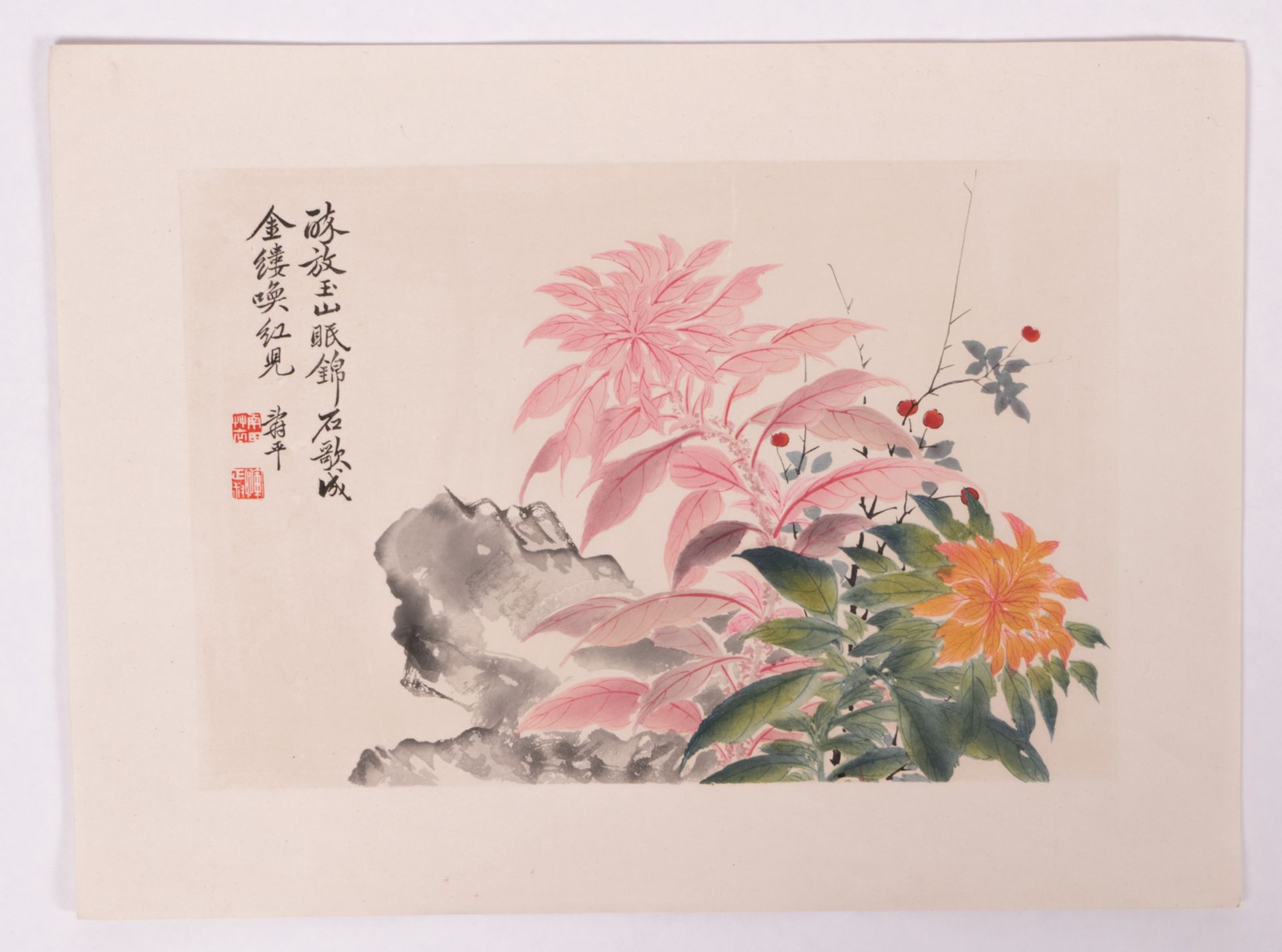 A lot of four Chinese woodcuts and two ditto watercolours depicting blossoms and flowers, 36,5 x - Bild 6 aus 18