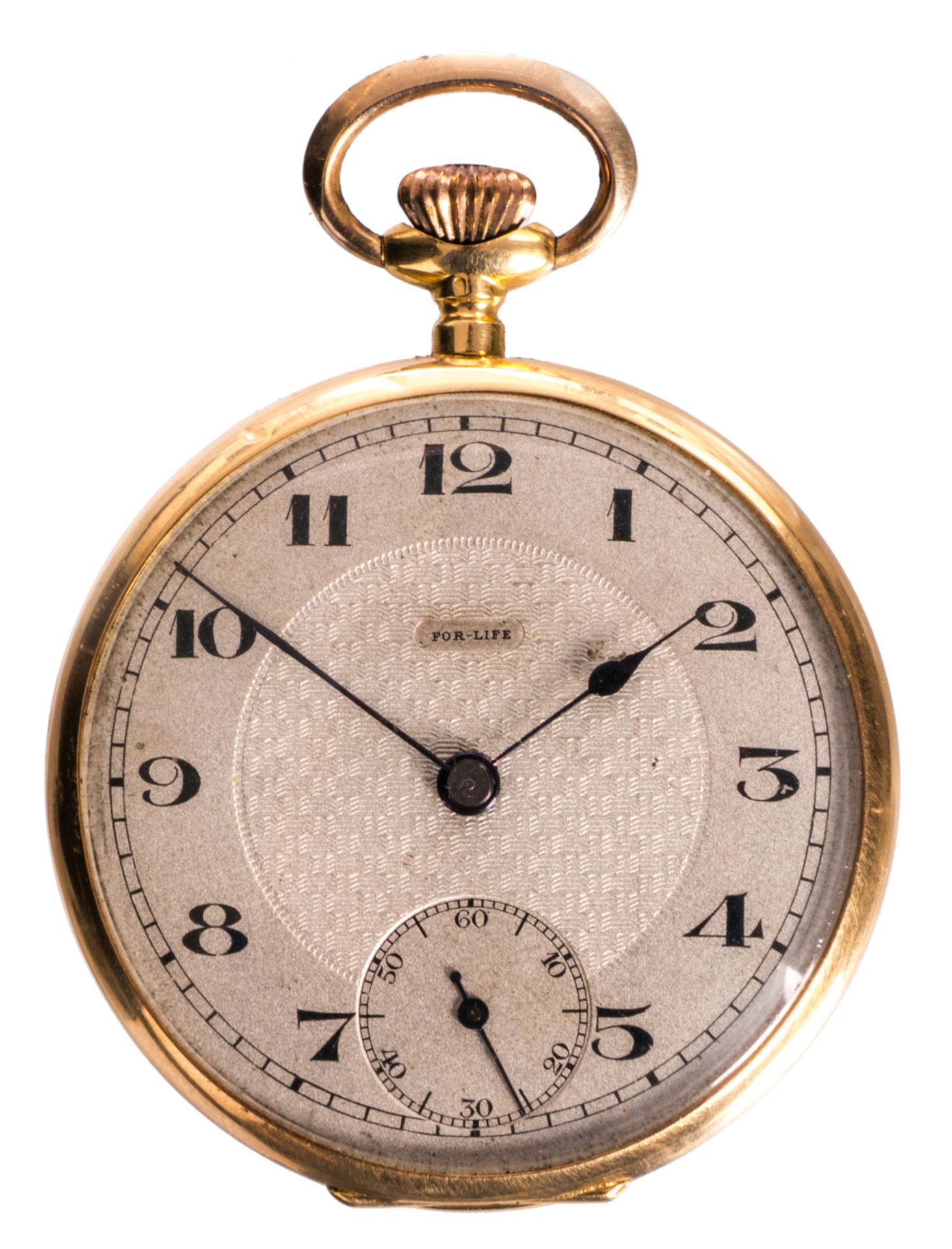 A men's 18ct golden pocket watch 'For Life', decorated with guilloche work - Weight of the gold