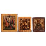 Three East European icons depicting religious scenes, 19thC, 26,4 x 31,7 - 27,5 x 32,8 en 34,5 x