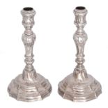 A pair of silver Rococo candlesticks, Ath hallmark, date letter 1788, maker's mark unknown (Stuyck