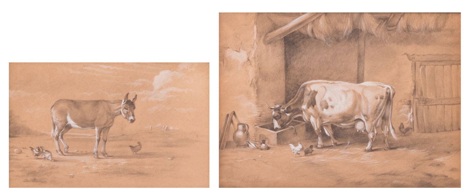 Verboeckhoven E., two animal studies, pencil on paper heightened with gouache, dated 1859 and