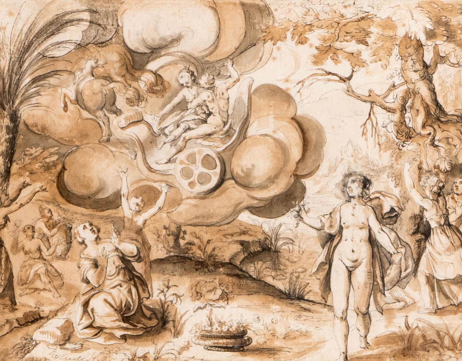 Unsigned, a mythological scene, washed ink drawing, last quarter of the 16thC, 17,5 x 22 cm