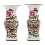 Two Chinese famille rose yenyen vases, decorated with antiquities, flower branches and