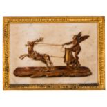 Unsigned, 'Amor veloce' (deer), oil on marble, in its original gilt bronze frame, first half of