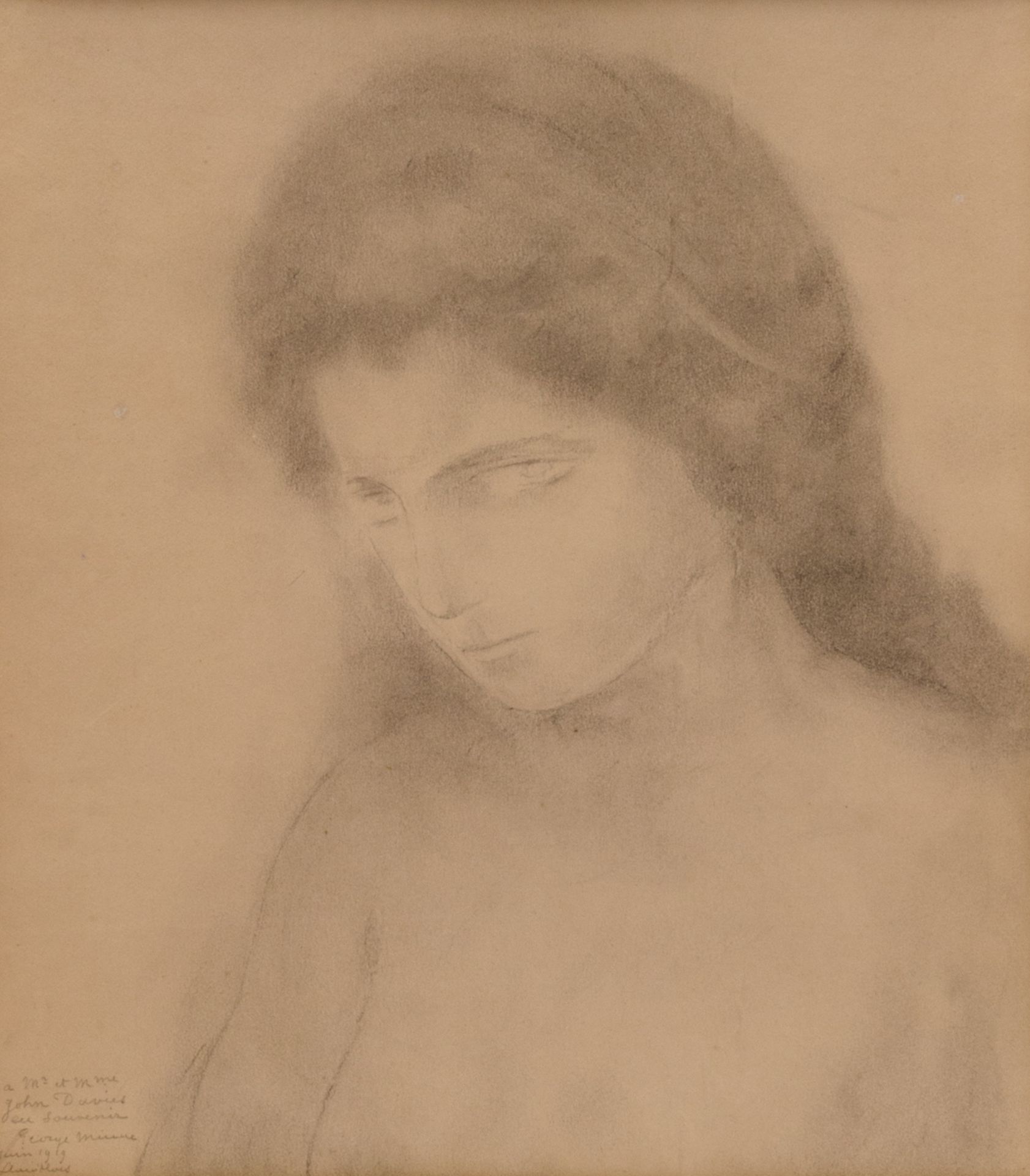 Minne G., a charcoal study, dated 1919, dedicated to Mr. and Mrs. John Davies, 55 x 61 cm