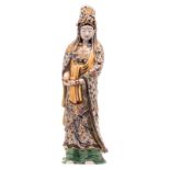 A Japanese polychrome and gilt decorated figure depicting a Guanyin, about 1900, H 50 cm