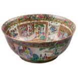 A Chinese famille rose Canton bowl, overall decorated with court scenes, 19thC, H 16,5 - ø 40,5 cm