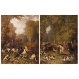 Malenson P., two hunting scenes in the manner of the 18thC, oil on canvas, dated 1856, 85 x 110 cm