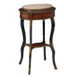 A Historism occasional table in ebonised wood, bronze mounts and a white marble top, H 80 - W 45 - D