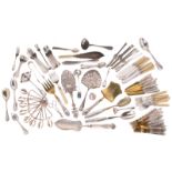 A fruit cutlery, a fish cutlery, eight escargot pliers and various silver and silver plated