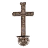 A Belgian silver holy water font, silver marks used between 1830 - 1868, H 23 cm - Weight: about