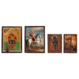 Four East European icons depicting different saints, 19th - 20thC, 13,5 x 18 - 20,2 x 25,7 cm