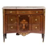 A second half of the 19thC Neoclassical chest of drawers, mahogany, rosewood and walnut veneered,