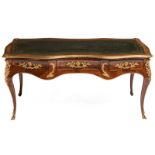 A mid 18thC French rosewood Rococo bureau plat with gilt bronze mounts, H 78 - W 164 - D 80 cm