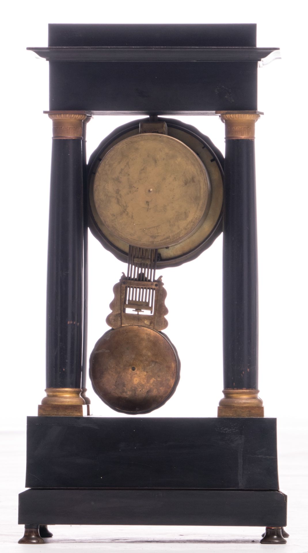A Historism portico clock 'en deuil' with bronze mounts, the work marked 'Juvart fils - Paris', - Bild 4 aus 10